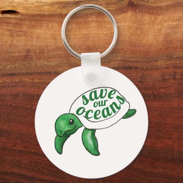 Save Our Oceans Cute Turtle Keychain (Front)