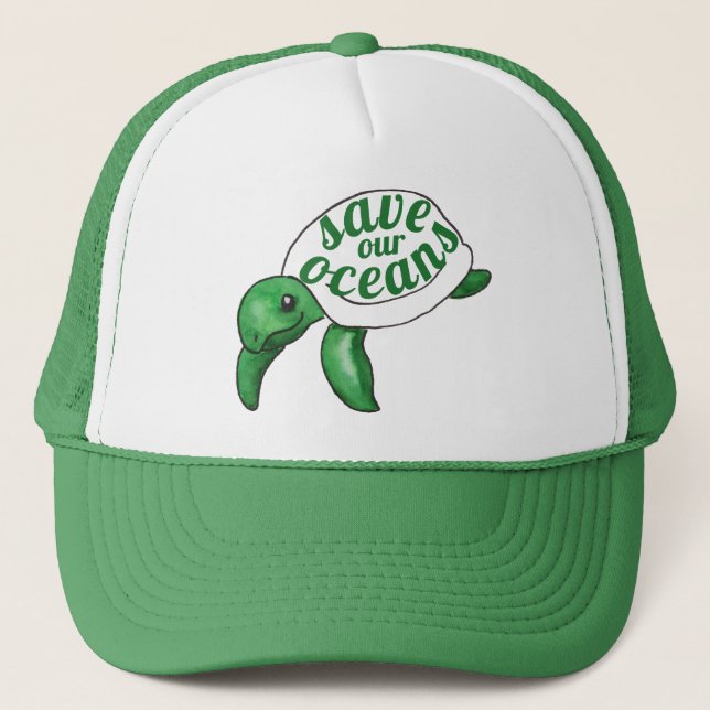 Save Our Oceans Cute Turtle Trucker Hat (Front)