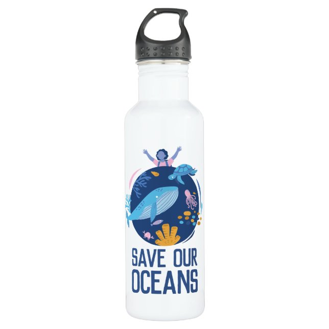 Save our Oceans Earth Day Stainless Steel Water Bottle (Front)