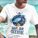 Save our oceans Earth Day T-Shirt<br><div class="desc">Spread awareness about the protection of our oceans and marine life with this beautiful t-shirt featuring an illustration of our planet with sea animals (whale,  sea turtle,  octopus,  fishes,  coral,  and crab) with the customizable caption "Save our oceans" in a blue all-caps font</div>