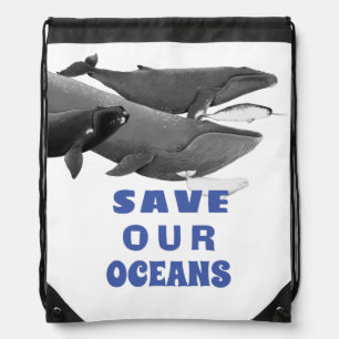 Save Our Oceans Environmental Art Whale Drawstring Bag