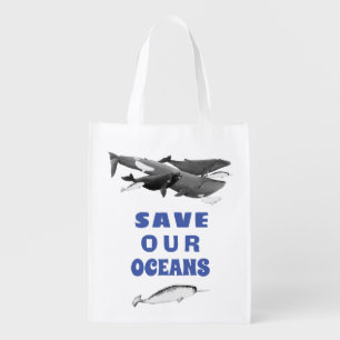 Save Our Oceans Environmental Art Whale  Grocery Bag