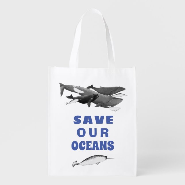 Save Our Oceans Environmental Art Whale  Grocery Bag (Front)