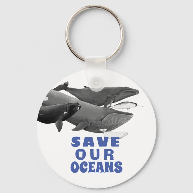 Save Our Oceans Environmental Art Whale   Keychain (Front)