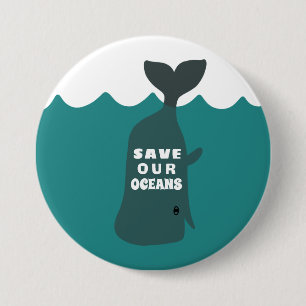 Save Our Oceans Environmental Art Whale Kids Button