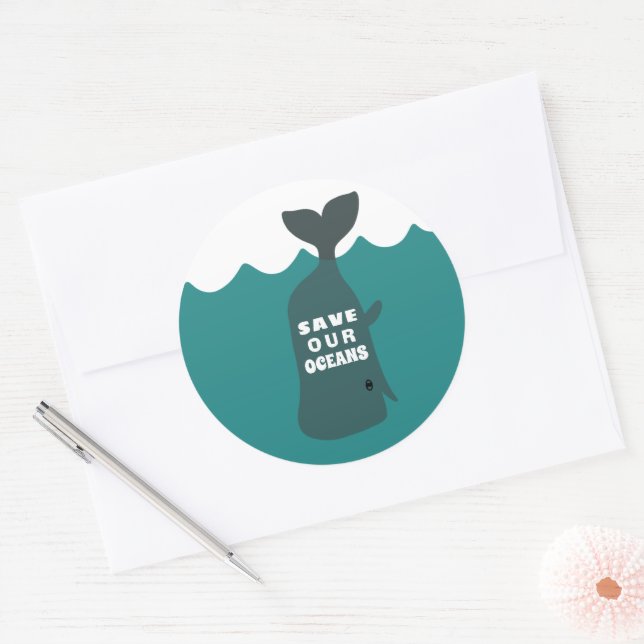 Save Our Oceans Environmental Art Whale Kids   Classic Round Sticker (Envelope)