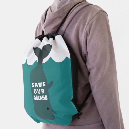 Save Our Oceans Environmental Art Whale Kids  Drawstring Bag
