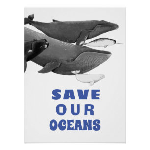 Save Our Oceans Environmental Art Whale Kids Poster
