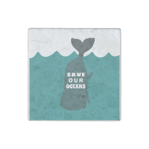 Save Our Oceans Environmental Art Whale  Stone Magnet