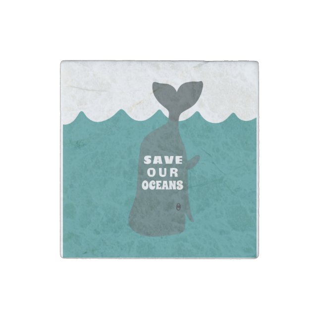 Save Our Oceans Environmental Art Whale  Stone Magnet (Front)
