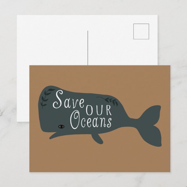 Save Our Oceans Environmental Whale Brown Postcard (Front/Back)