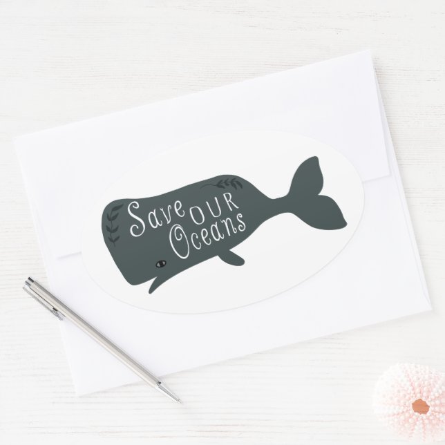 Save Our Oceans Environmental Whale White Oval Sticker (Envelope)
