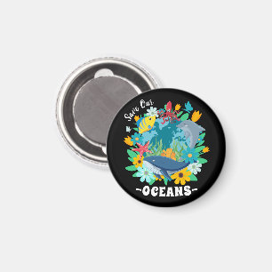 Save our oceans Flower Whale Colorful Design Earth Magnet