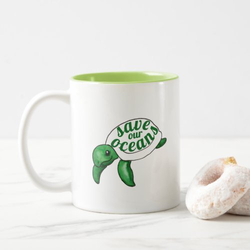 Save Our Oceans Green Sea Turtle Two_Tone Coffee Mug