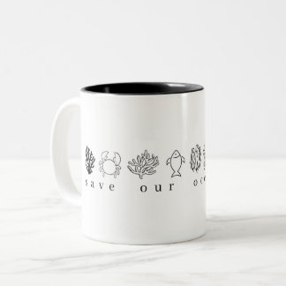 Save Our Oceans Mug: Fish Crab, Jellyfish Two-Tone Coffee Mug