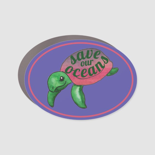Save Our Oceans Purple Sea Turtle Car Magnet (Front)