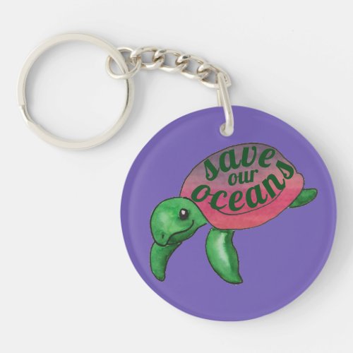 Save Our Oceans Purple Sea Turtle Keychain