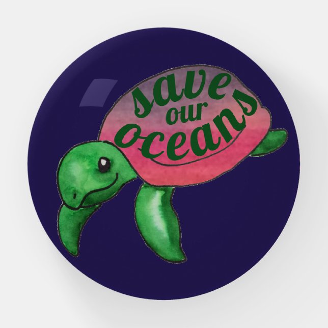 Save Our Oceans Purple Sea Turtle Paperweight (Front)