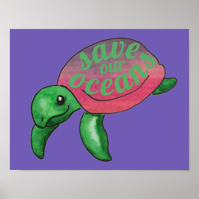 Save Our Oceans Purple Sea Turtle Poster (Front)