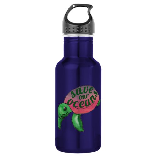 Save Our Oceans Purple Sea Turtle Stainless Steel Water Bottle