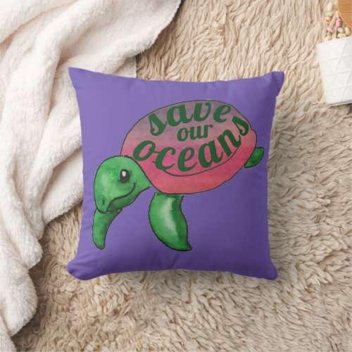Save Our Oceans Purple Sea Turtle Throw Pillow