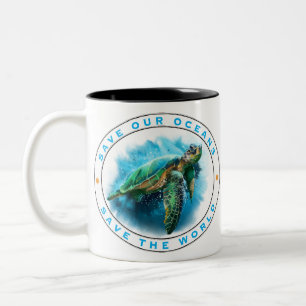 Save Our Oceans  - Sea Turtle Two-Tone Coffee Mug