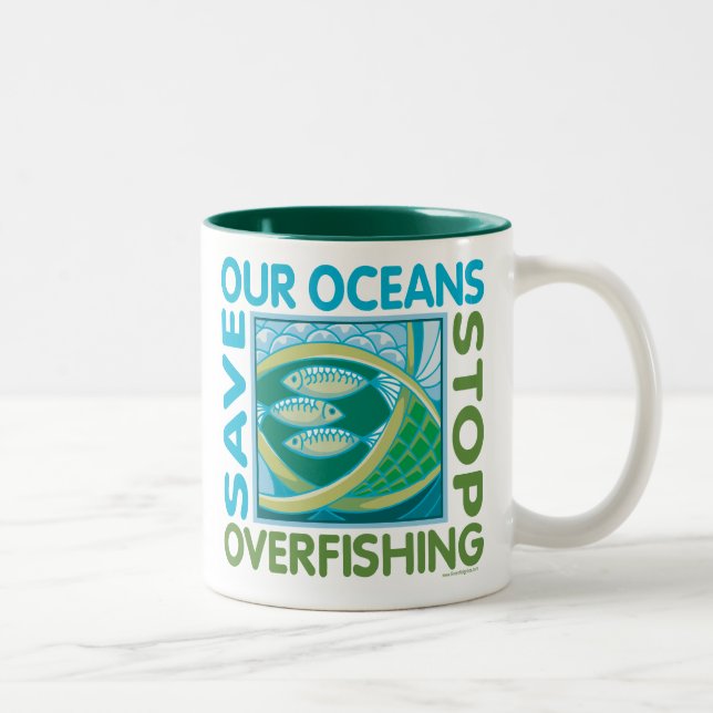 Save Our Oceans - Stop Overfishing Two-Tone Coffee Mug (Right)