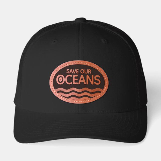 Save Our Oceans Stylized Waves Leather Patch Hat (Front)