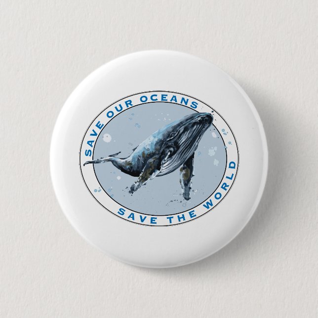 Save Our Oceans - Whale Design Button (Front)