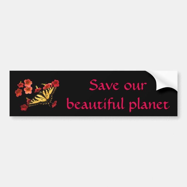 Save Our Planet Butterfly Flowers Bumper Sticker
