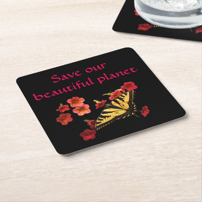 Save Our Planet Butterfly Flowers Coasters (Angled)