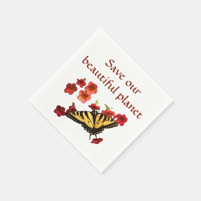 Save Our Planet Butterfly Flowers Paper Napkin