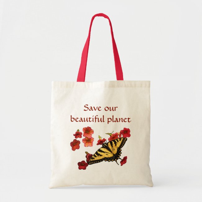 Save Our Planet Butterfly Flowers Tote Bag