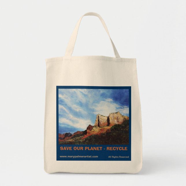 SAVE OUR PLANET - RECYCLE Grocery Tote Bag (Front)