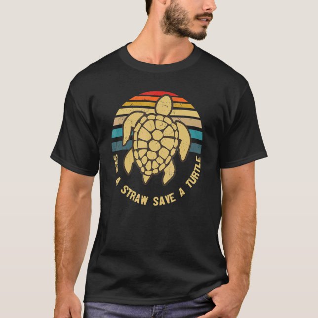 Save Our Planet Skip A Straw Save A Turtle Retro S T-Shirt (Front)