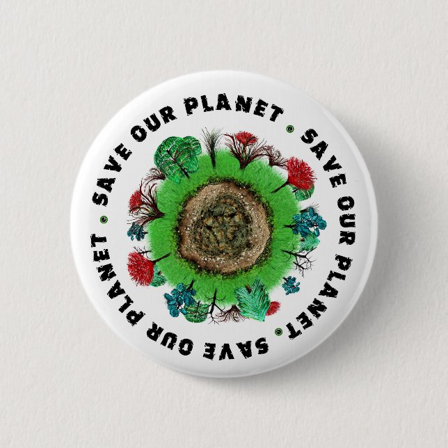 Save Our Planet Slogan and Icon Button (Front)