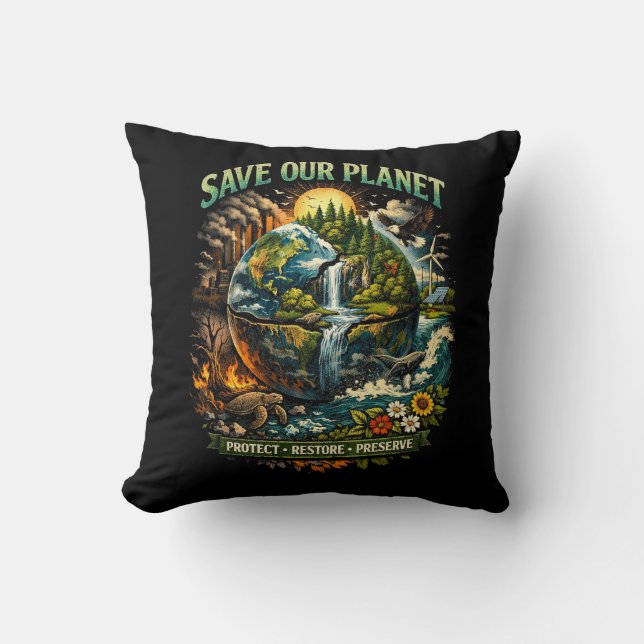 Save Our Planet Throw Pillow (Front)