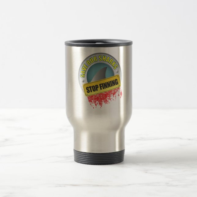 Save Our Sharks Stop Finning Travel Mug (Center)