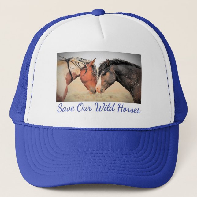 Save Our Wild Horses Fancy Blue Trucker Hat (Front)
