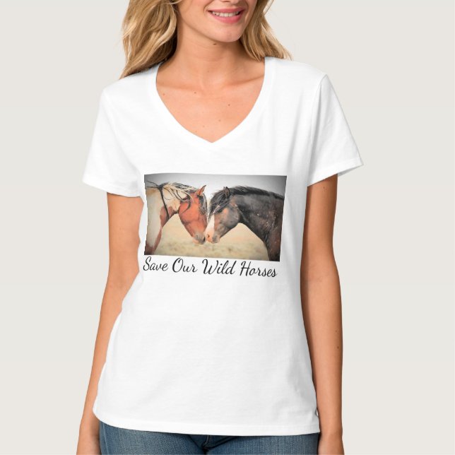 Save Our Wild Horses V-Neck T-Shirt (Front)