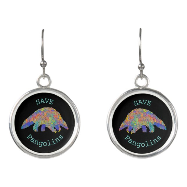 Save Pangolin Endangered Animal Green Activism Art Earrings (Front)