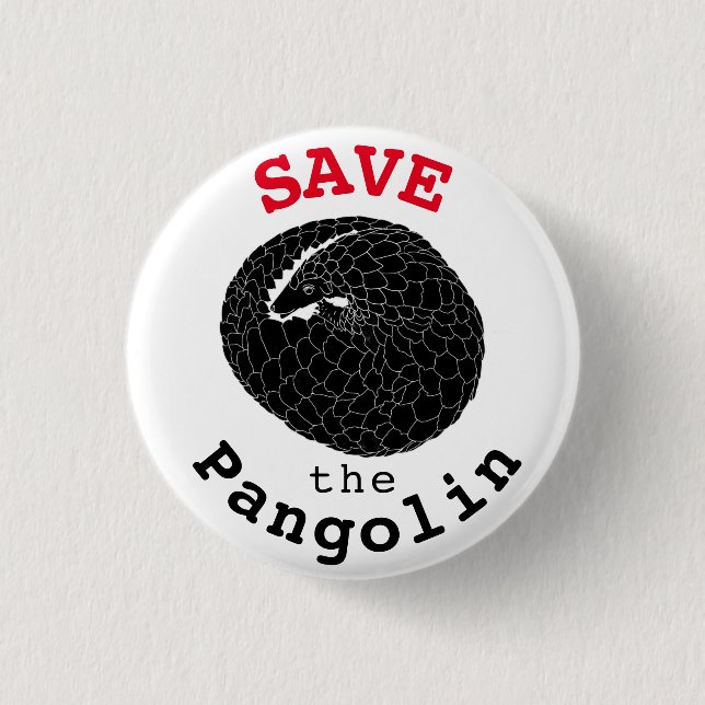 Save Pangolin Endangered Species Animal Monochrome Button (Front)