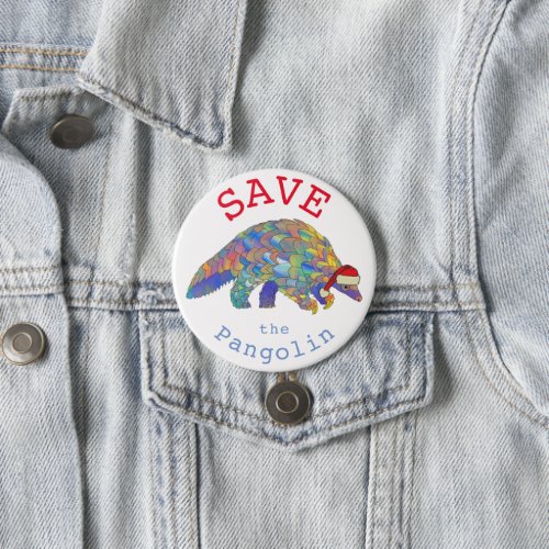 Save Pangolin Festive Animal Rights Colourful Xmas Button
