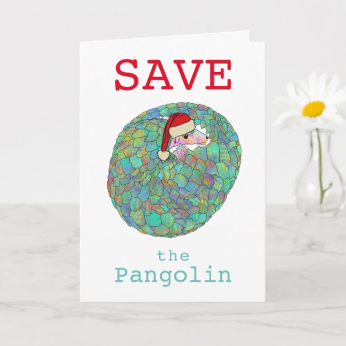 Save Pangolin Festive Animal Rights Green Xmas Art Card