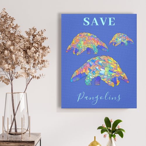 Save Pangolins Colorful Animal Art Blue Canvas Print