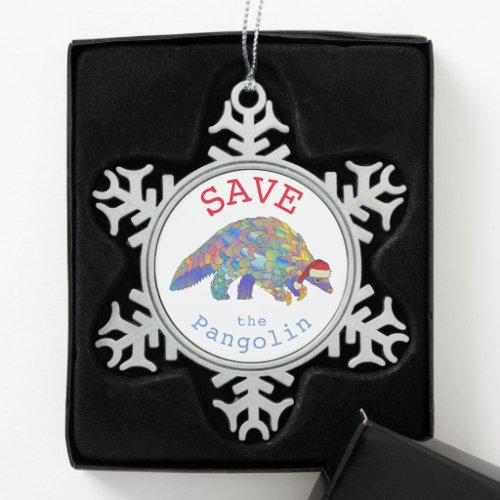 Save Pangolins Cute Santa  Snowflake Pewter Christmas Ornament