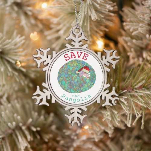 Save Pangolins endangered Animal Green Snowflake Pewter Christmas Ornament