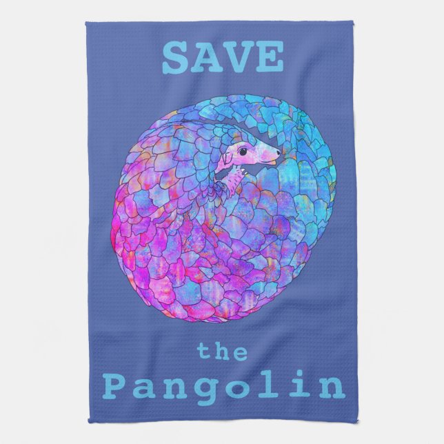 Save Pangolins Endangered Animal Psychedelic Art Kitchen Towel (Vertical)