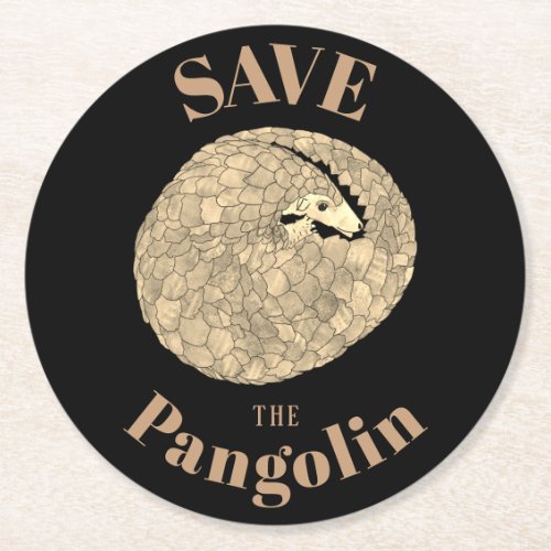 Save Pangolins Endangered Animal  Round Paper Coaster