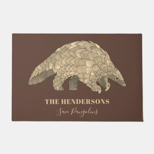 Save Pangolins Personalized Brown Doormat